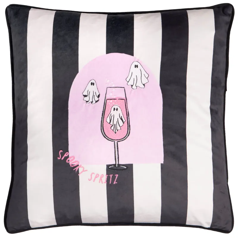 Spooky Spritz Velvet Halloween Cushion Pink/Mono Feather Filled