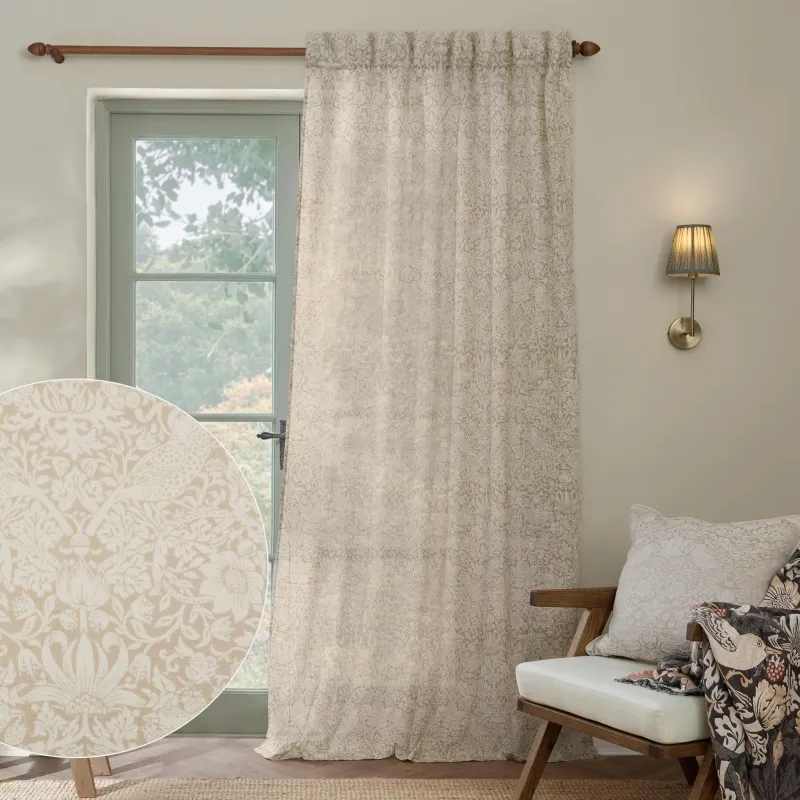 Strawberry Thief Sheer Curtain Panel Linen