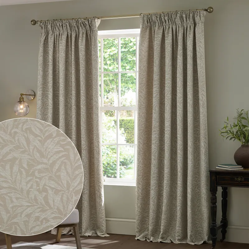 Willow Boughs Jacquard Fully Lined Pencil Pleat Curtains Linen