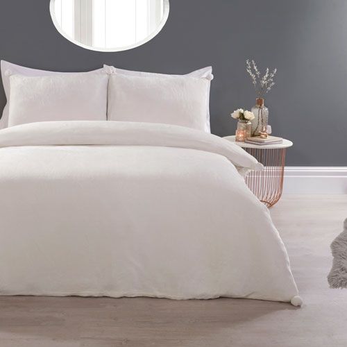 Pom Pom Comfy Fleece Duvet Set Cream