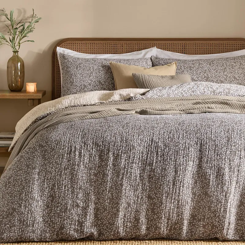 Perrie Leaf Muslin 100% Cotton Duvet Cover Set Mole