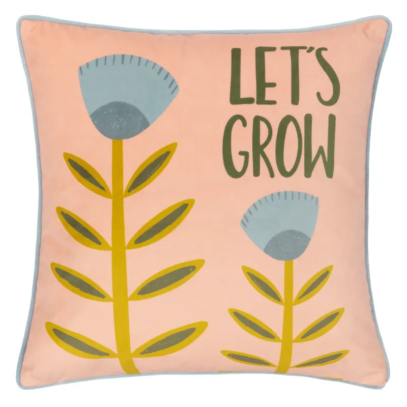 Let's Grow Piped Velvet Cushion Pink