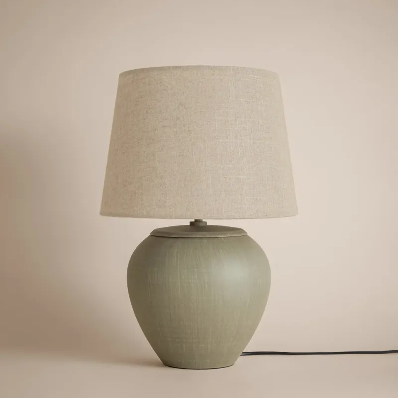 Helston Round Wired Table Lamp Olive