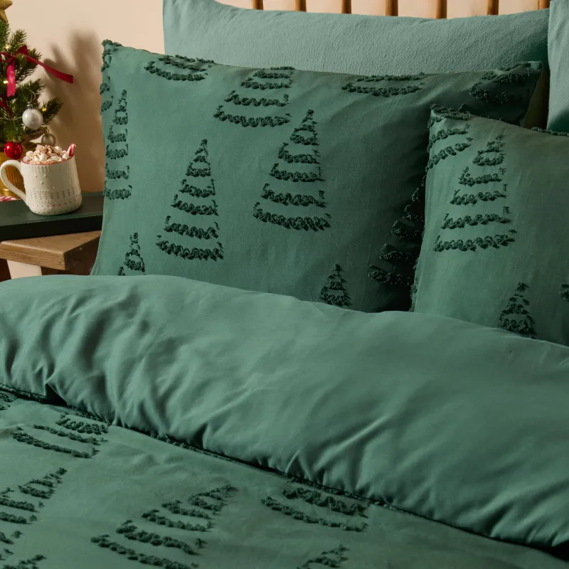 Trees Soft Tufted Christmas Duvet Cover Set Green