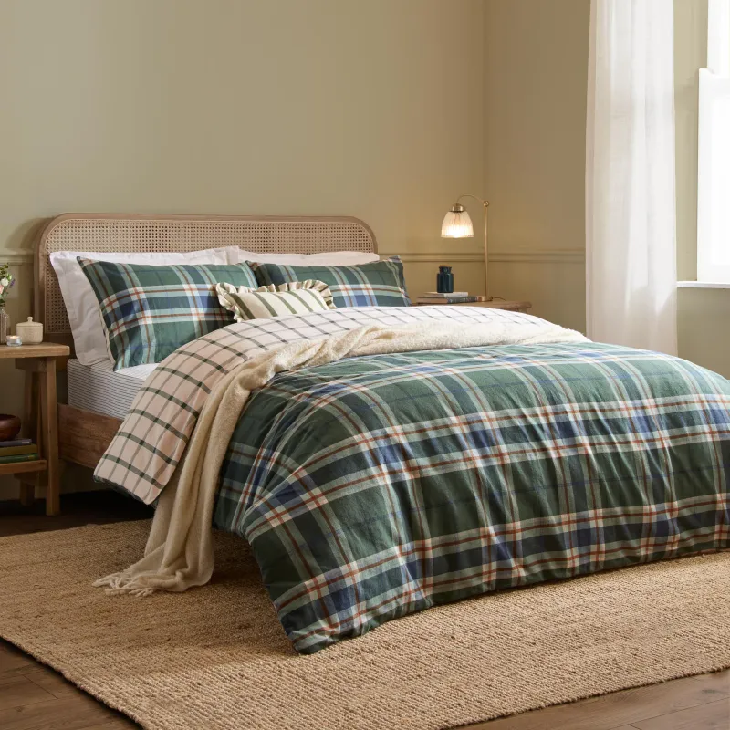 Braemar Check Soft Brushed Cotton Duvet Cover Set Forest/Navy