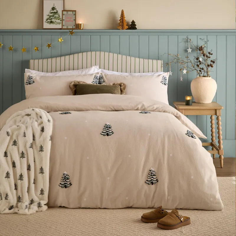 Pine Tree 100% Brushed Cotton Tufted Duvet Cover Set Natural