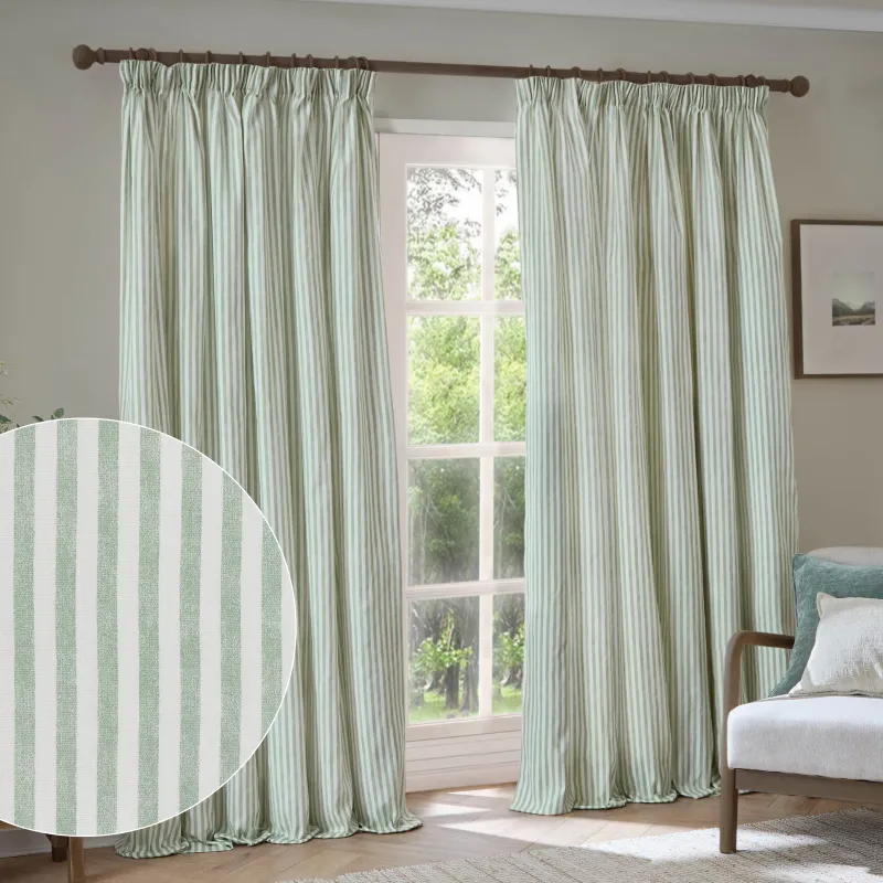 Hebden 100% Cotton Blackout Pencil Pleat Curtains Eucalyptus