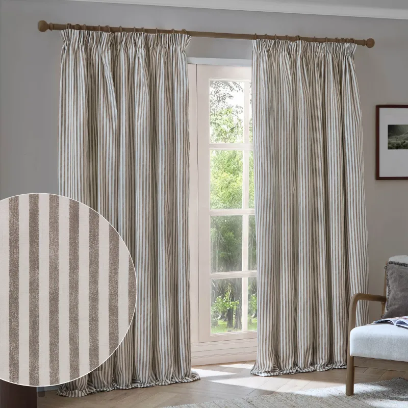 Hebden 100% Cotton Blackout Pencil Pleat Curtains Mole