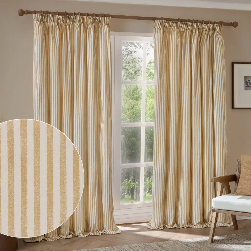 Hebden 100% Cotton Blackout Pencil Pleat Curtains Honey Yellow