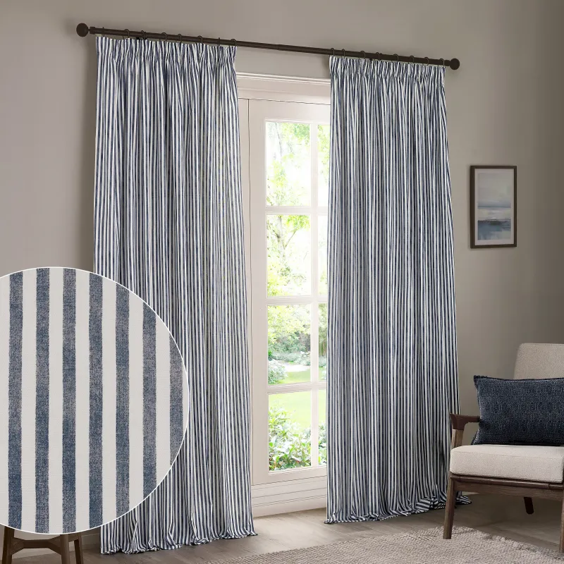 Hebden 100% Cotton Blackout Pencil Pleat Curtains Navy