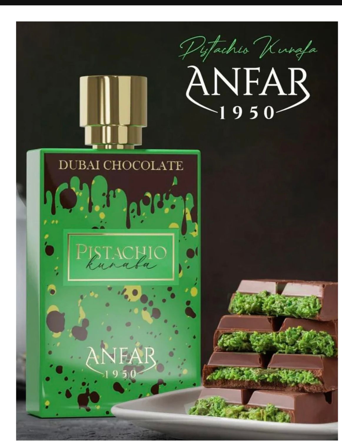 Perfume de chocolate Dubai Pistachio Kunafa Fragancia Edp 2.7 Fl Oz