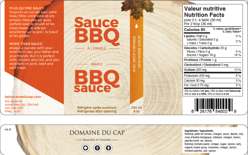 Sauce BBQ à l'érable 2L