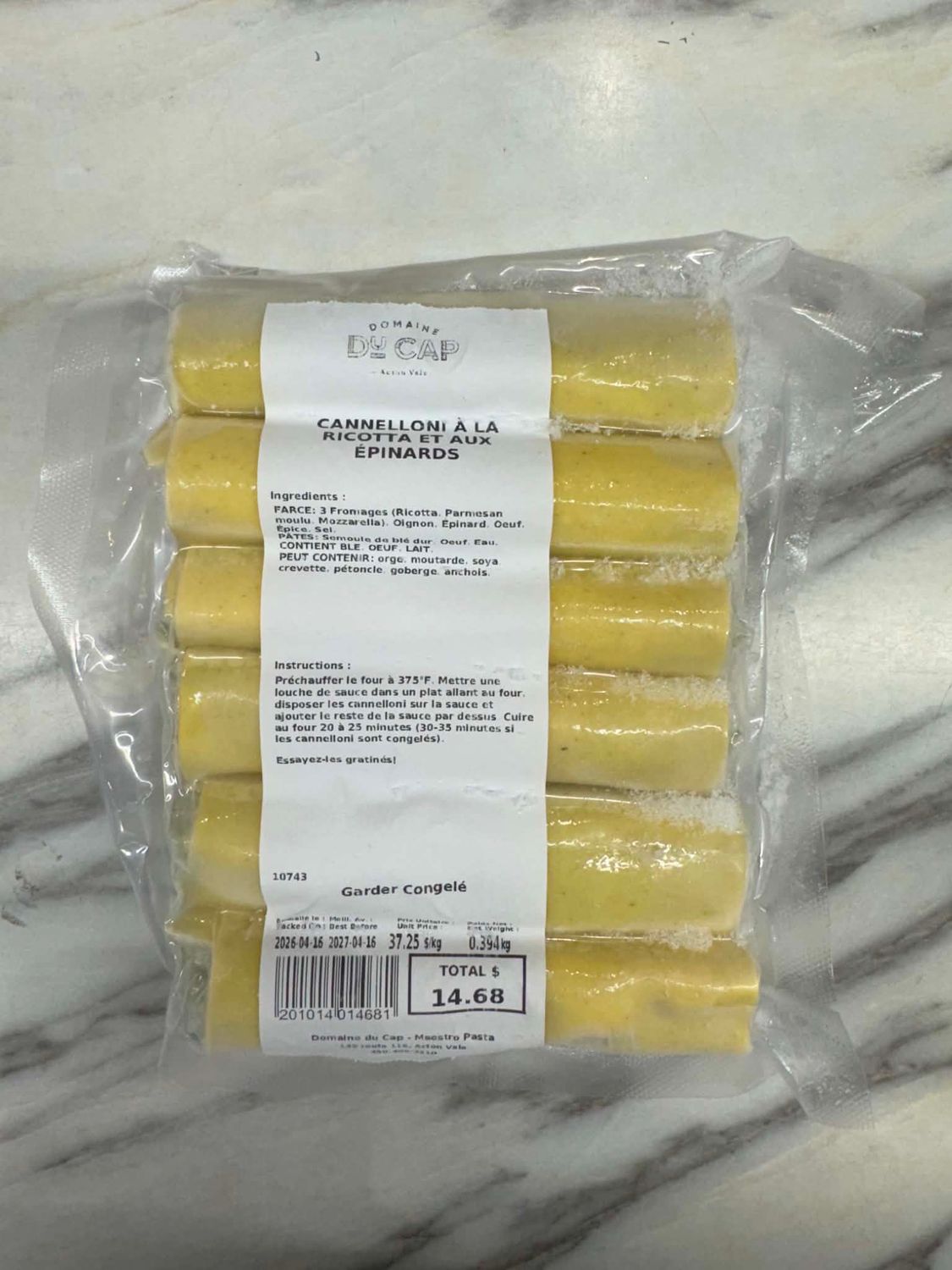 Cannelloni ricotta et épinards - congelés Cannelloni ricotta et épinards - congelés