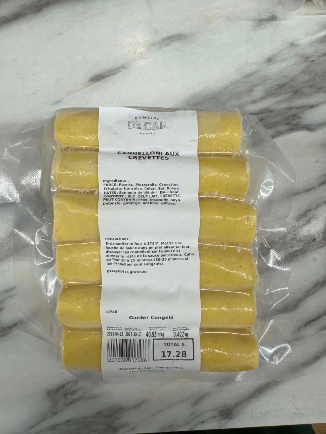 Cannelloni aux crevettes - congelés