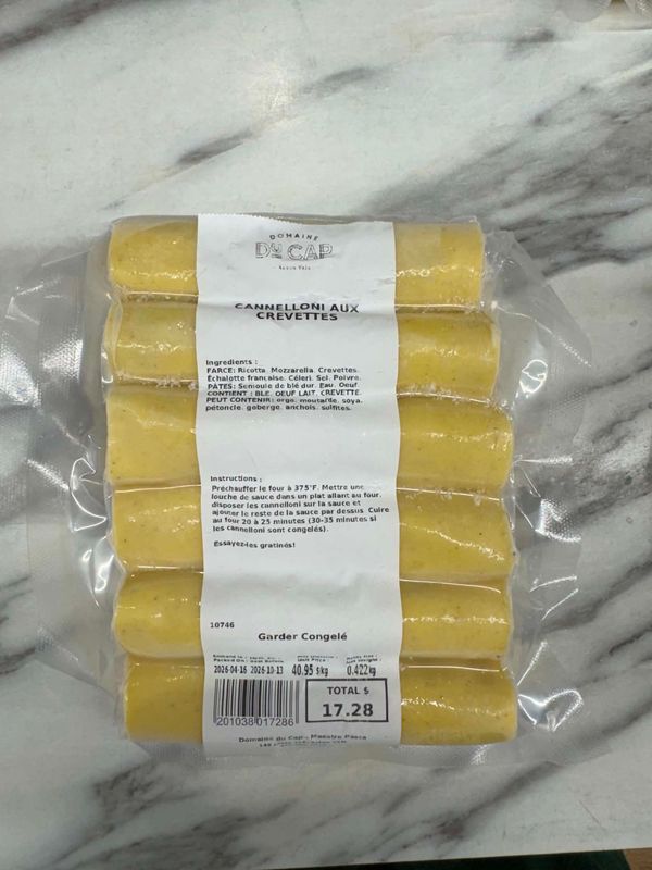 Cannelloni aux crevettes - congelés Cannelloni aux crevettes - congelés