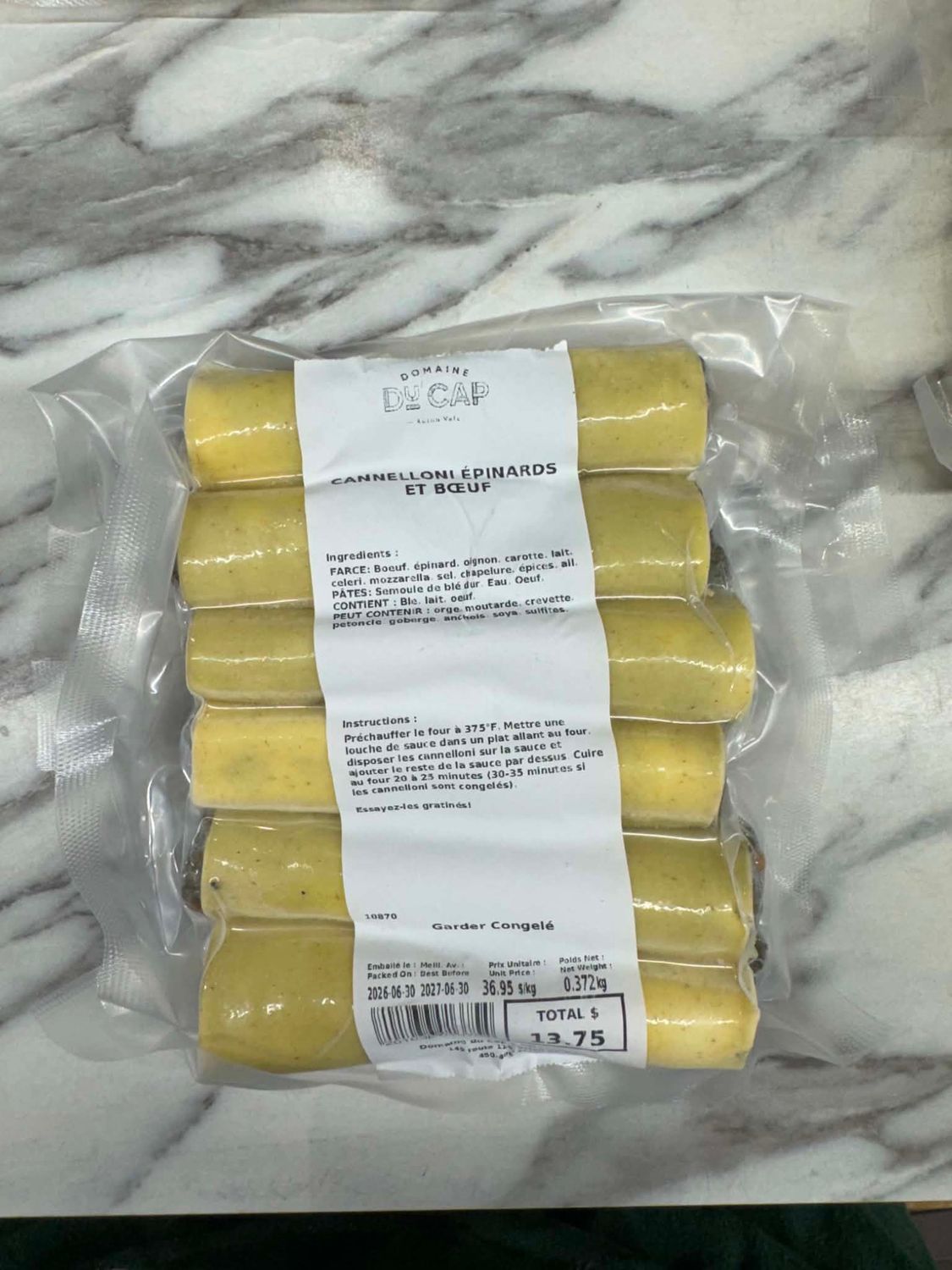 Cannelloni aux épinards et boeuf - congelés