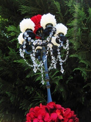 Princess Abigail Taper Style Black 6 Arm Candelabra with Floral Bowl MADE TO ORDER