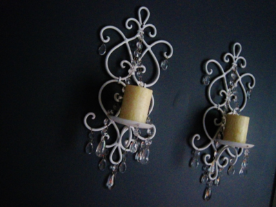 PAIR 2 Cottage Chic Scroll Candle Wall Sconces in Snow White Set of 2 MADE To ORDER