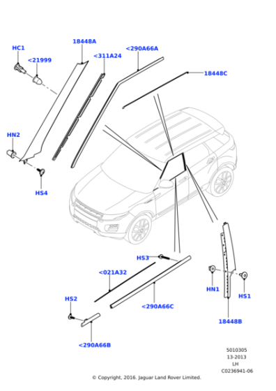 Range Rover Evoque Moulding Door window frame