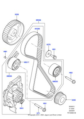 LR032526 ​Replacement cambelt kit that includes a new tensioner and idler.