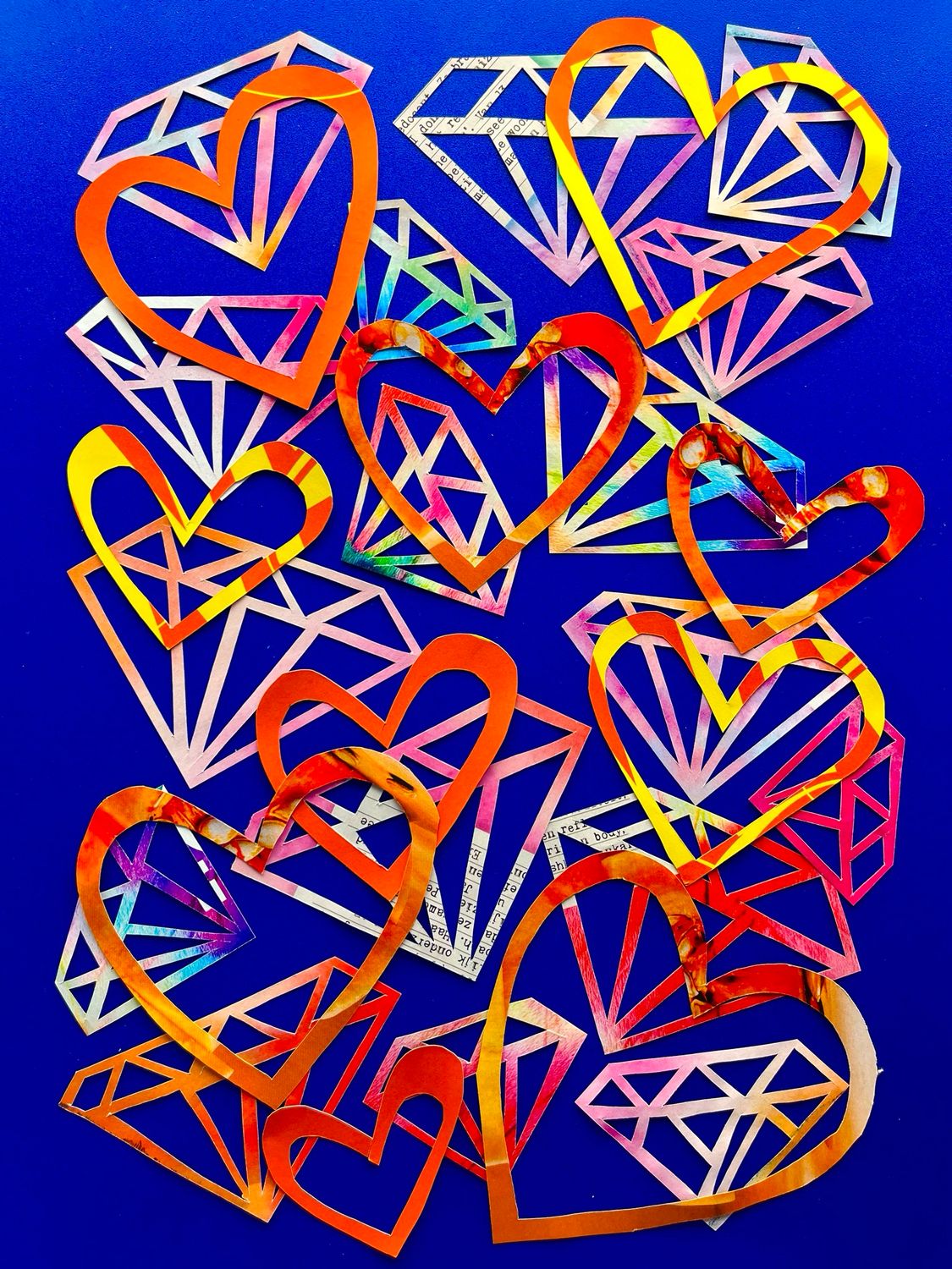 Orange Diamond Hearts – Blue Edition – Diamond-Shaped Photo Collage