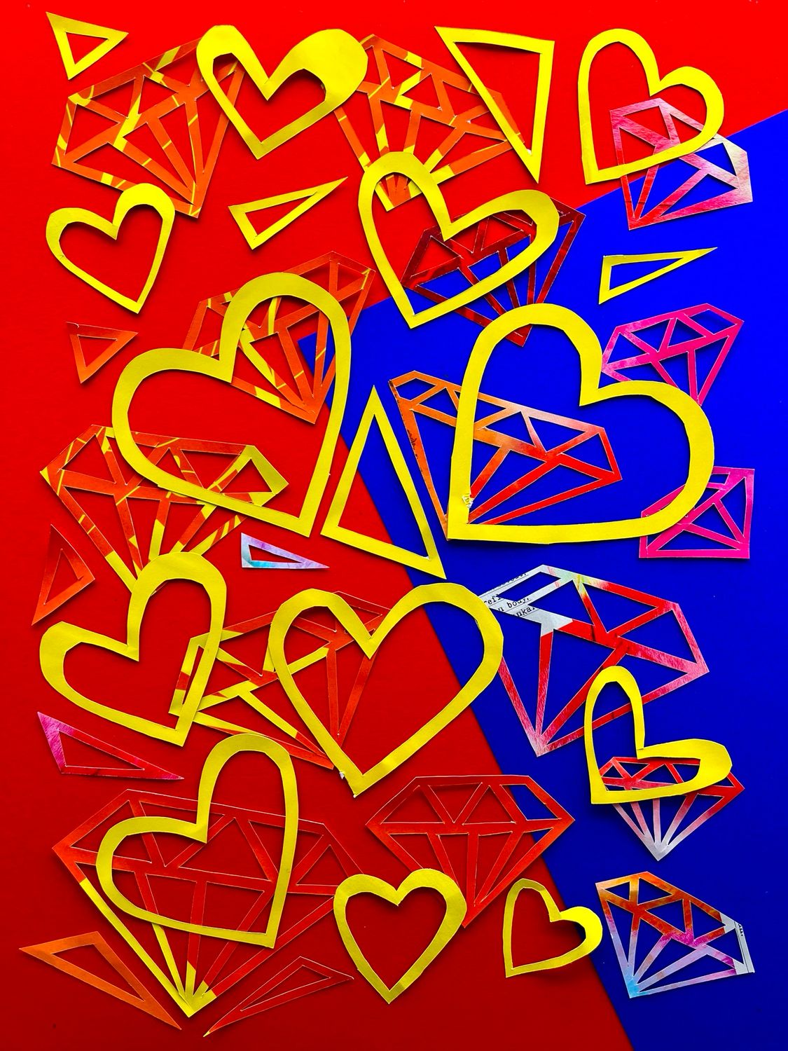 Yellow, Red &amp; Blue Hearts and Diamonds – Diamond-Shaped Photo Collage