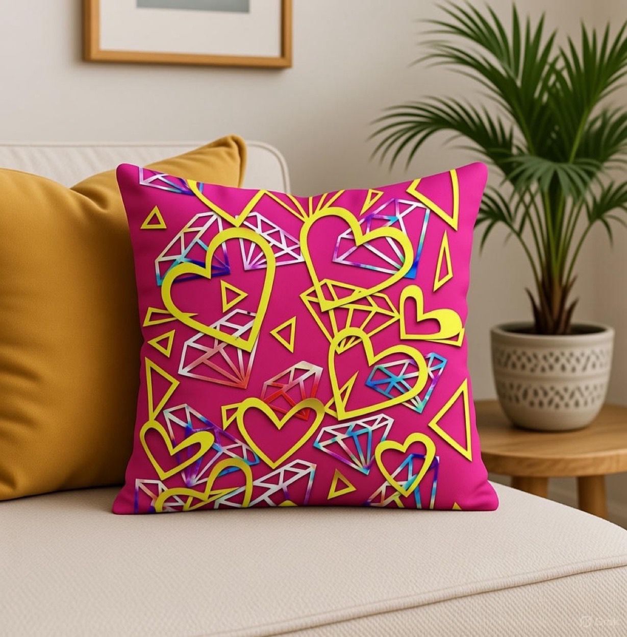 Diamonds &amp; Hearts Art Pillow Pink – 40 x 40 cm