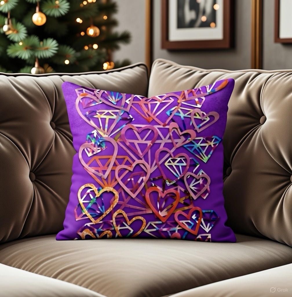 Diamonds &amp; Hearts Art Pillow Purple – 40 x 40 cm