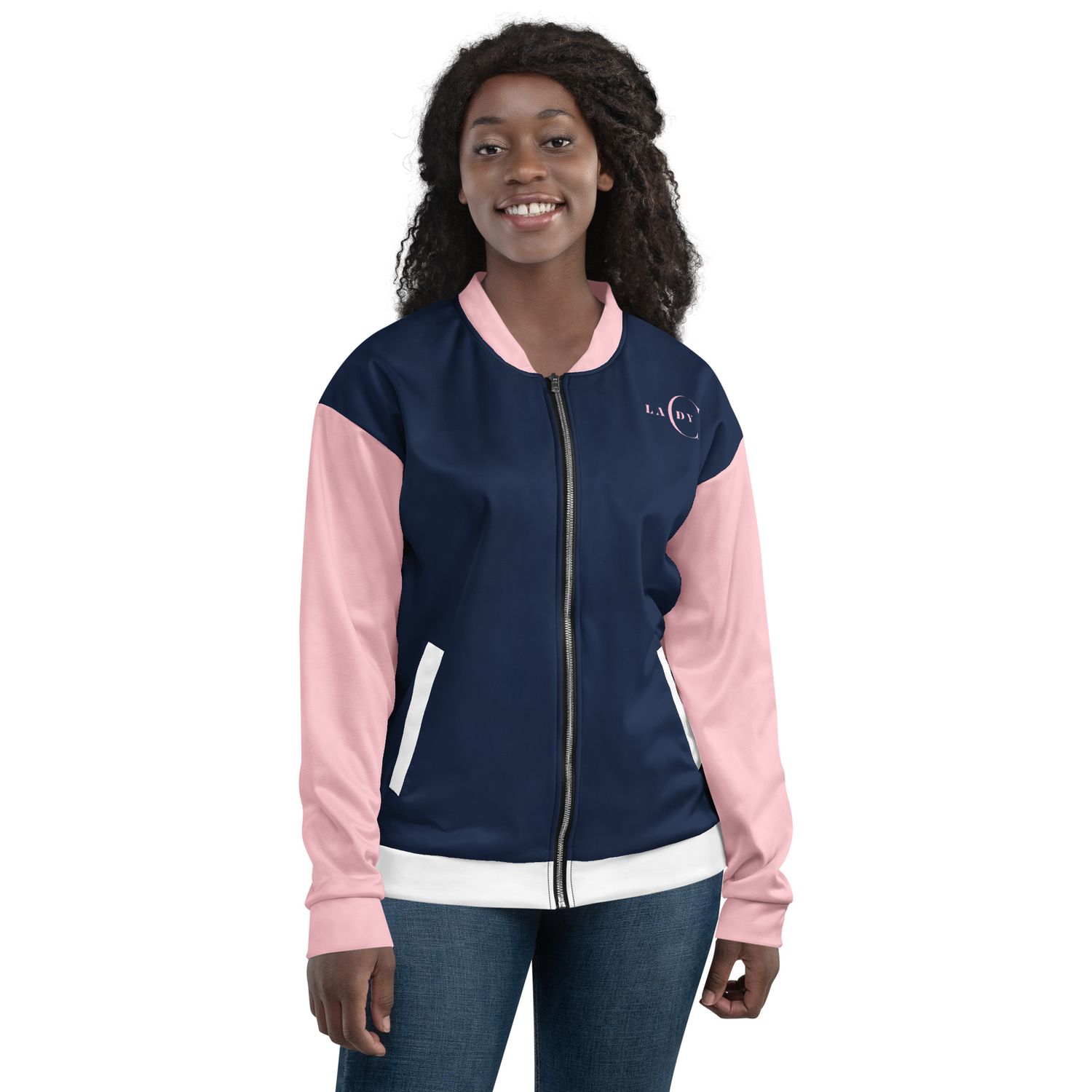 Women's Blue and Pink Bomber Jacket