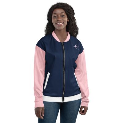 Women's Blue and Pink Bomber Jacket