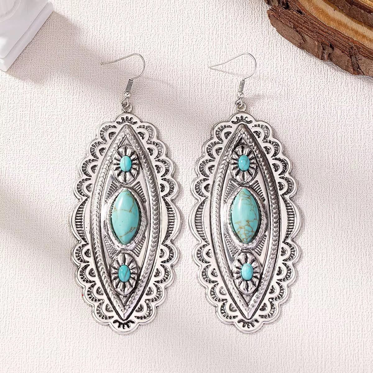 Western Turquoise Statement Earrings – Vintage-Inspired Boho