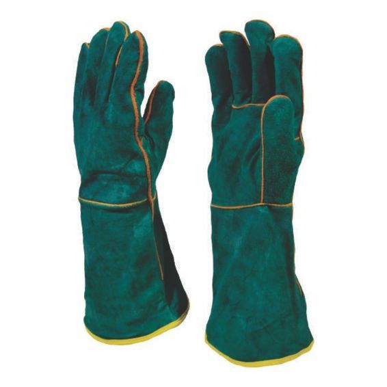 Green leather welding gloves 20cm elbow length 