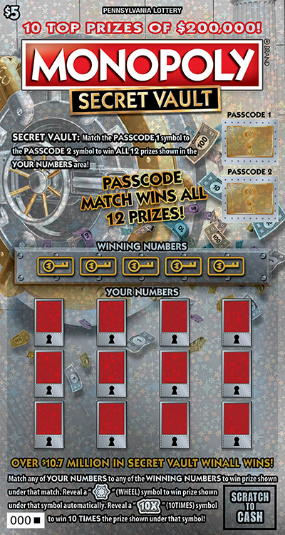 07.24.25 PA Lottery – MONOPOLY Secret Vault $5 Scratch-Off Book