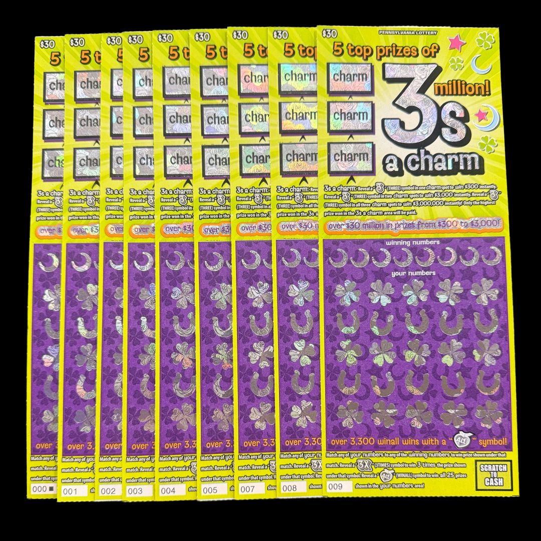 09.03.25 $300 in 3s a Charm PA Lottery Tickets 000-009