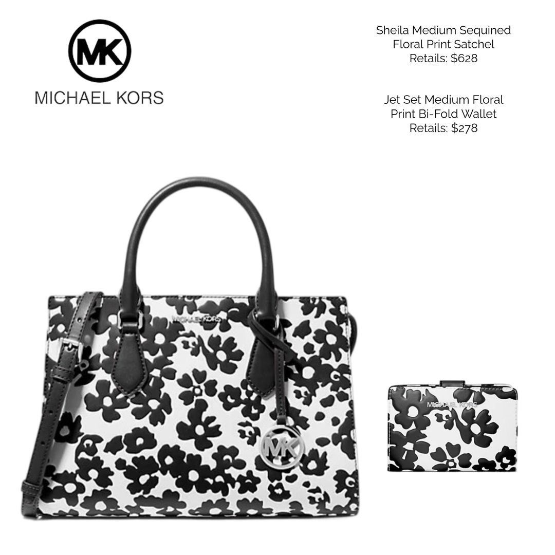 08.18.25 Michael Kors Sheila Medium Sequined Floral Print Satchel &amp; Wallet