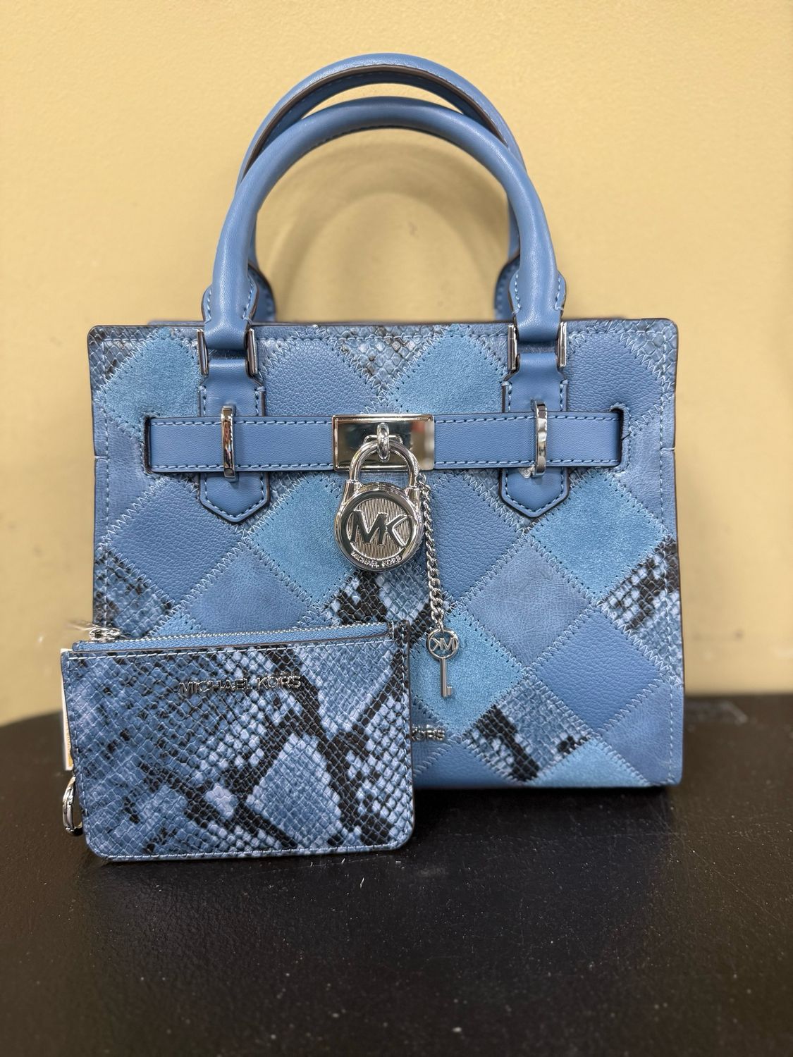 09.04.25 Michael Kors Hamilton Small Patchwork Satchel and Matching Coinpouch Cornflower