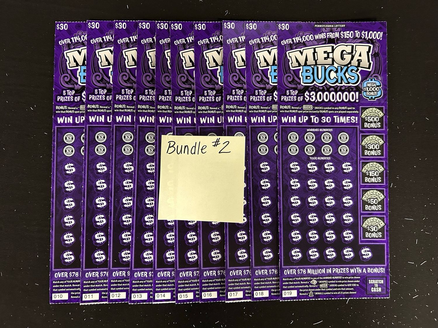 $300 in Mega Bucks​! Tickets 010-019