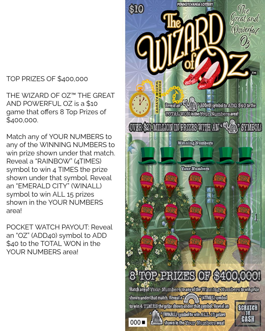 08.17.26 $300 in THE WIZARD OF OZ™ THE GREAT AND POWERFUL OZ (PA-1798) Tickets 030-059