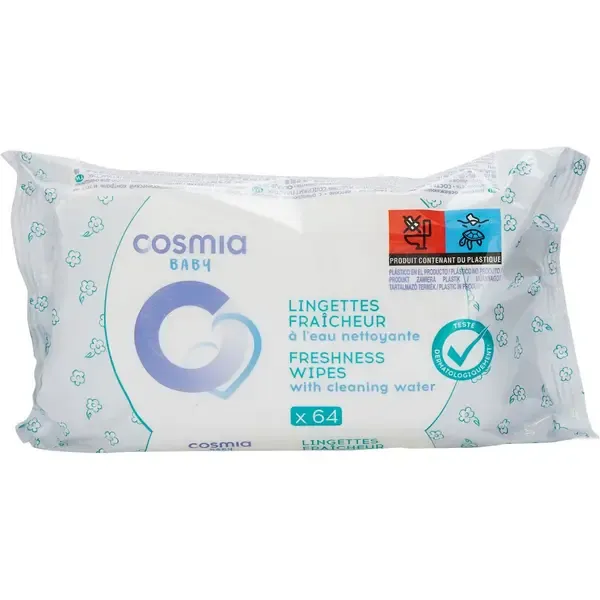 COSMIA BABY - Lingettes fraîcheur à l&#39;eau 64 pièces