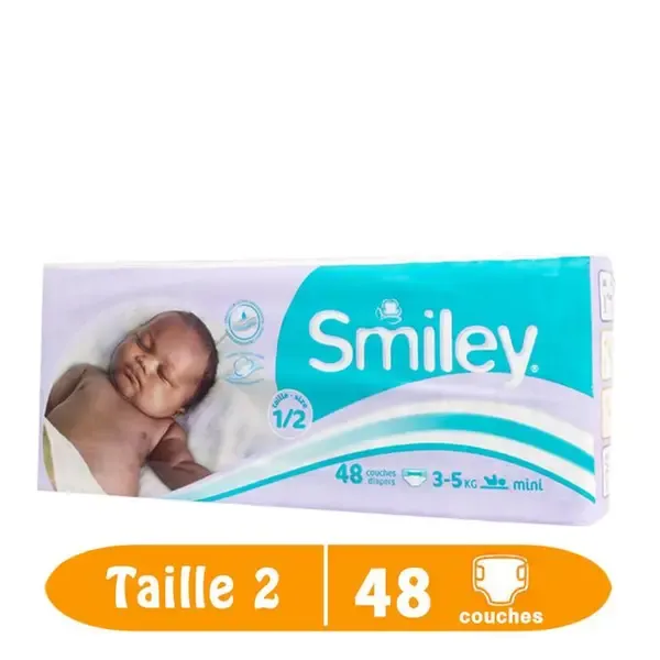 Smiley - Couches bébés mini taille 2 (3-5kg) x48 Smiley - Couches bébés mini taille 2 (3-5kg) x48