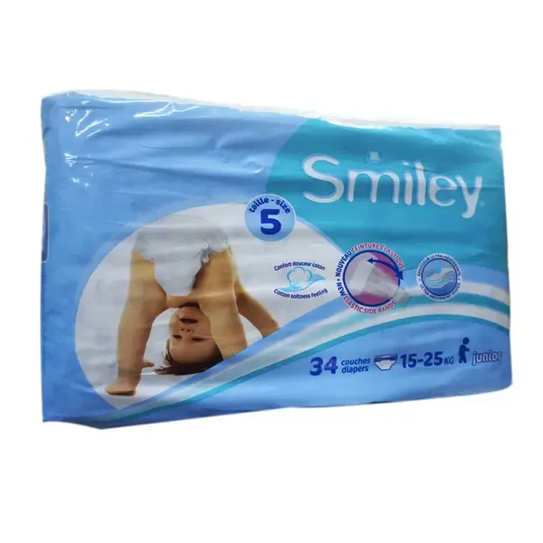 Smiley - Couches bébés junior taille 5 (15-25kg) x34 Smiley - Couches bébés junior taille 5 (15-25kg) x34