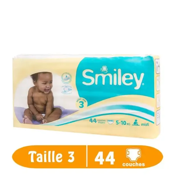Smiley - Couches bébés midi taille 3 (5-10kg) x44 Smiley - Couches bébés midi taille 3 (5-10kg) x44