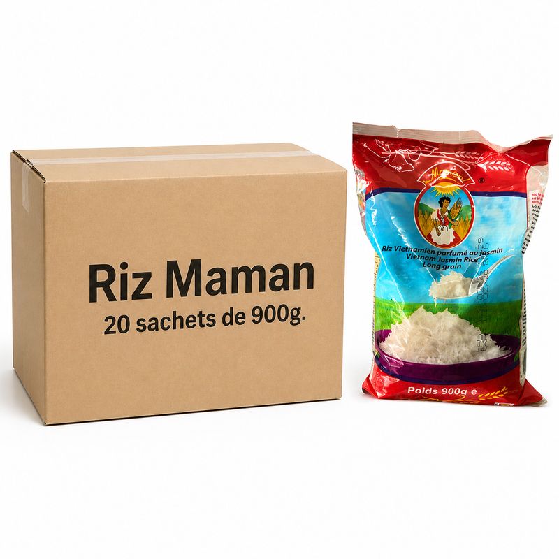 Riz parfumé au jasmin Maman - carton de 20 sachets de 900g Riz parfumé au jasmin Maman - carton de 20 sachets de 900g