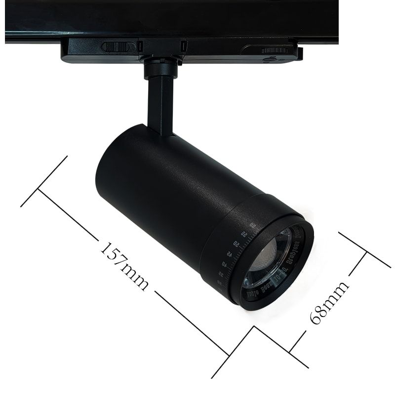 3-PHASEN SCHIENENSPOT | 30W | ZOOMBAR | WATTSCHALTER | CCT-SCHALTER | SCHWARZ