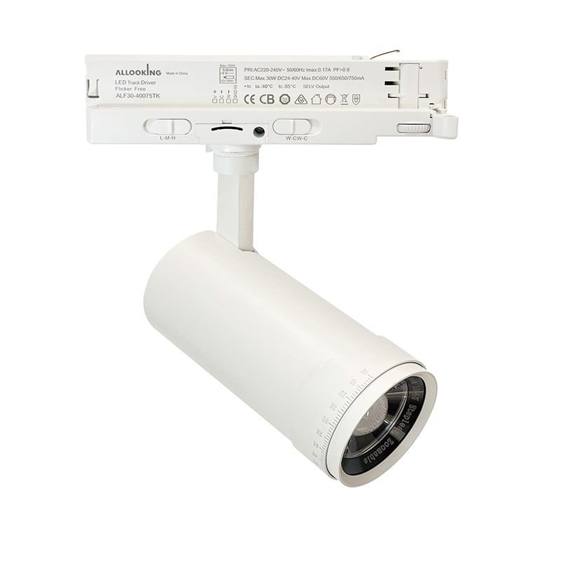 3-PHASEN SCHIENENSPOT | ZOOMBAR | WATTSCHALTER | CCT-SCHALTER | WEISS