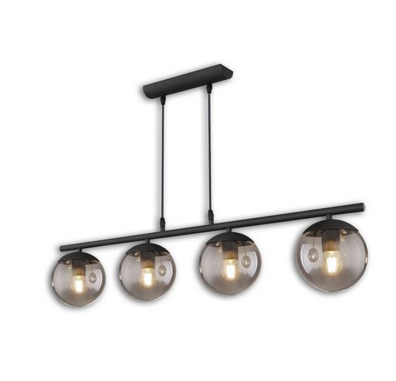Hängeleuchte Metall schwarz, rund, rauchglas, 4xE27 Fassung, exkl. Leuchtmittel
