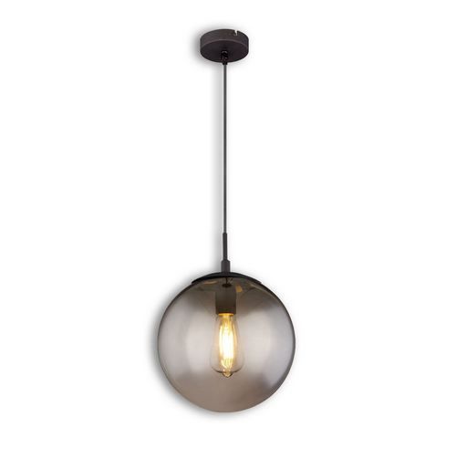 Hängeleuchte Metall schwarz, rund, rauchglas, 1xE27 Fassung, exkl. Leuchtmittel