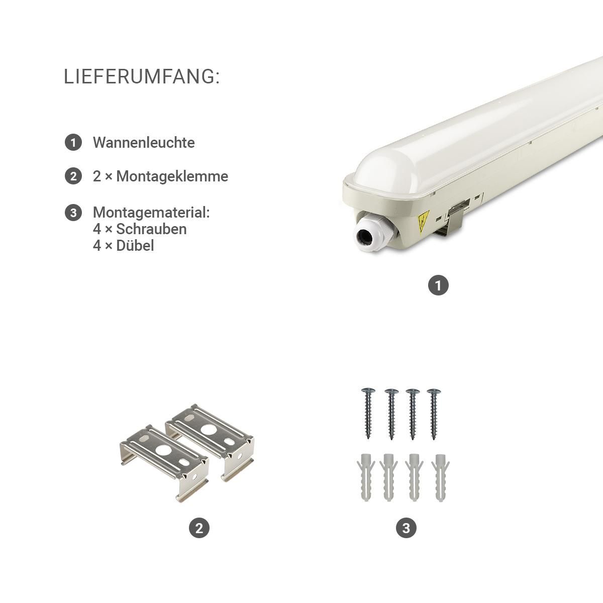 LED Wannenleuchte Feuchtraumleuchte 5000K IP65 20W