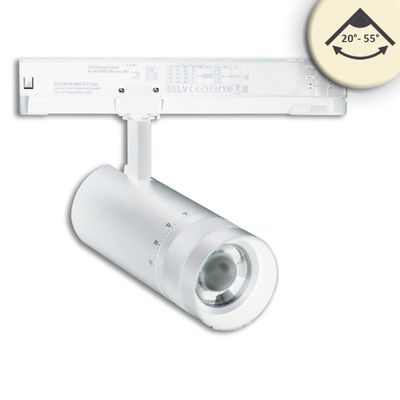 3-Phasen Schienen-Strahler fokussierbar, 24W, 20°-55°, weiß matt, 3000K, DALI dimmbar 3-Phasen Schienen-Strahler fokussierbar, 24W, 20°-55°, weiß matt, 3000K, DALI dimmbar