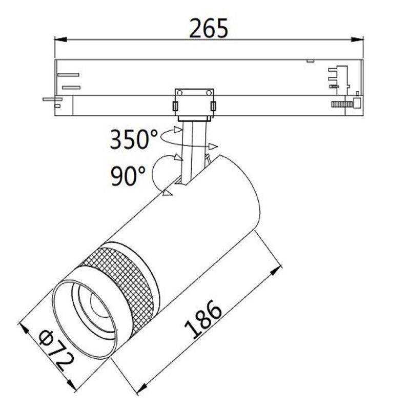 3-Phasen Schienen-Strahler fokussierbar, 24W, 20°-55°, schwarz matt, 3000K, DALI dimmbar